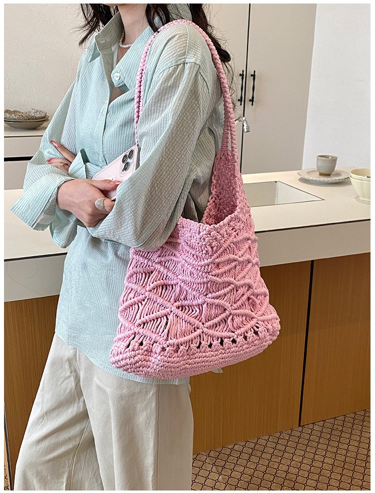 Women's Knit Openwork Woven Hobo Shoulder Bag detail 28