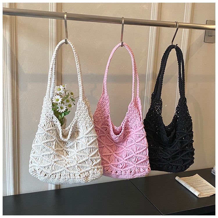 Women's Knit Openwork Woven Hobo Shoulder Bag detail 2