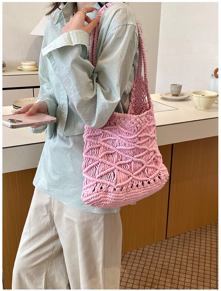 Women's Knit Openwork Woven Hobo Shoulder Bag detail 29
