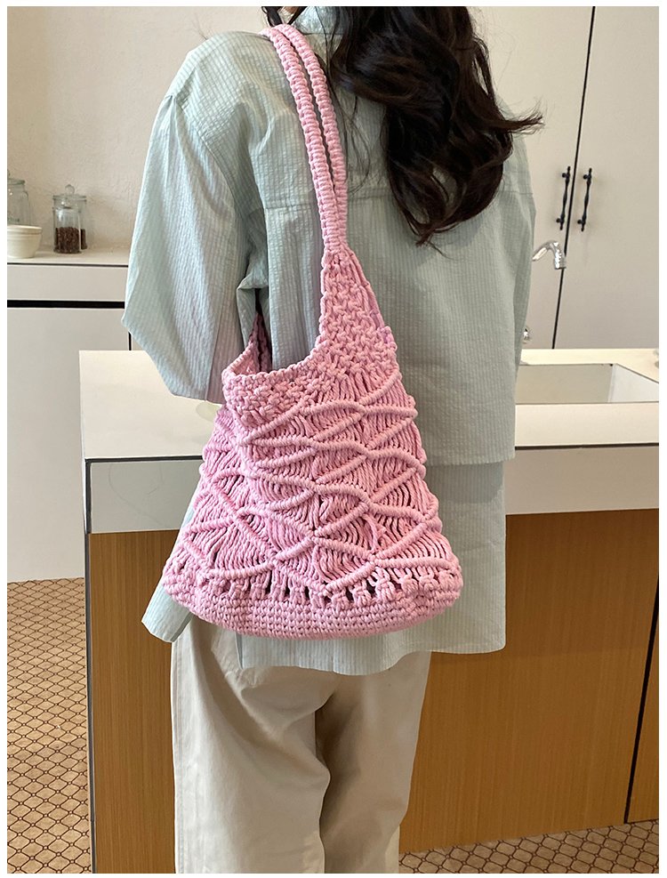 Women's Knit Openwork Woven Hobo Shoulder Bag detail 30