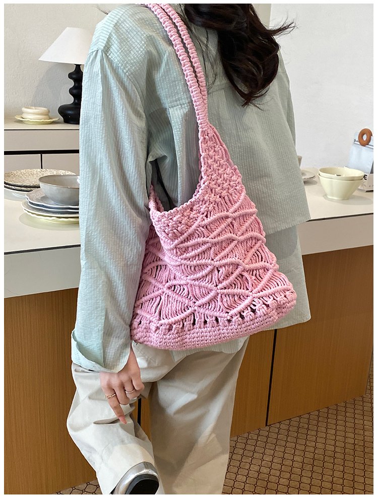 Women's Knit Openwork Woven Hobo Shoulder Bag detail 31