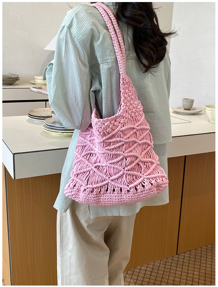 Women's Knit Openwork Woven Hobo Shoulder Bag detail 32