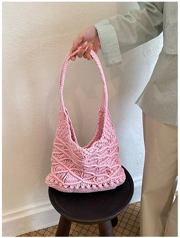 Women's Knit Openwork Woven Hobo Shoulder Bag detail 34