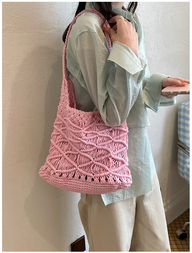 Women's Knit Openwork Woven Hobo Shoulder Bag detail 35