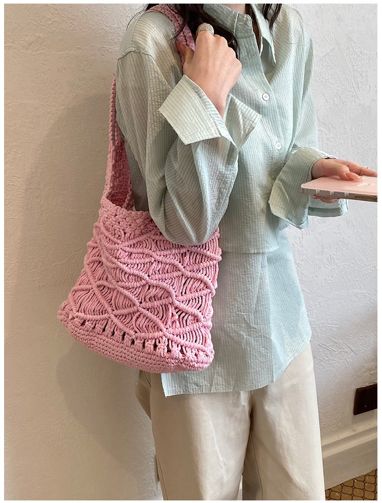Women's Knit Openwork Woven Hobo Shoulder Bag detail 36