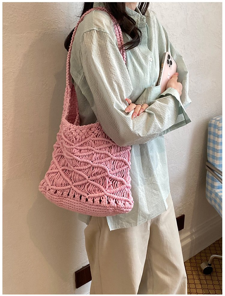 Women's Knit Openwork Woven Hobo Shoulder Bag detail 37