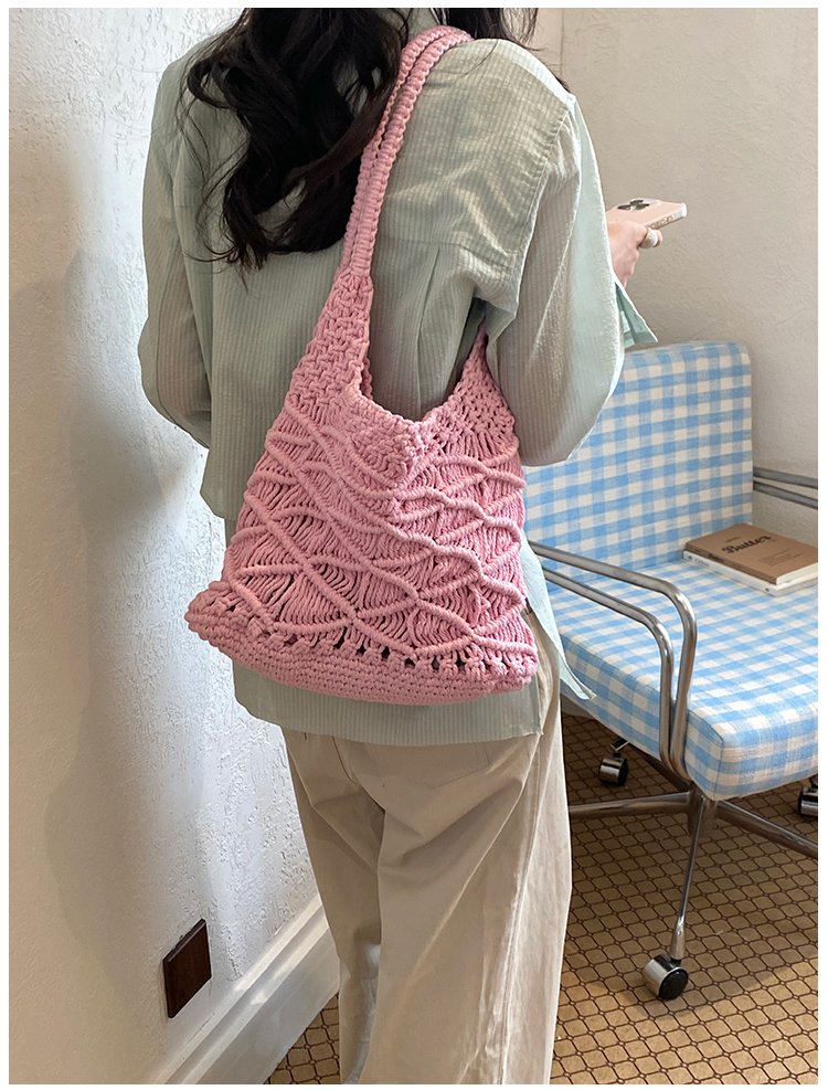 Women's Knit Openwork Woven Hobo Shoulder Bag detail 38