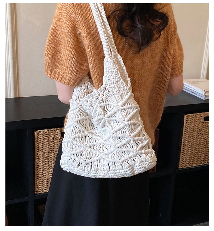 Women's Knit Openwork Woven Hobo Shoulder Bag detail 3