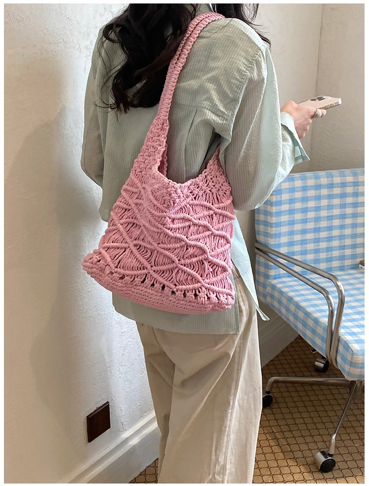 Women's Knit Openwork Woven Hobo Shoulder Bag detail 39