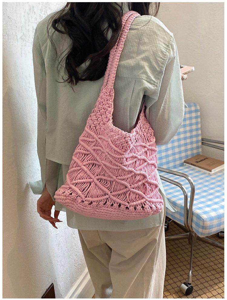 Women's Knit Openwork Woven Hobo Shoulder Bag detail 40