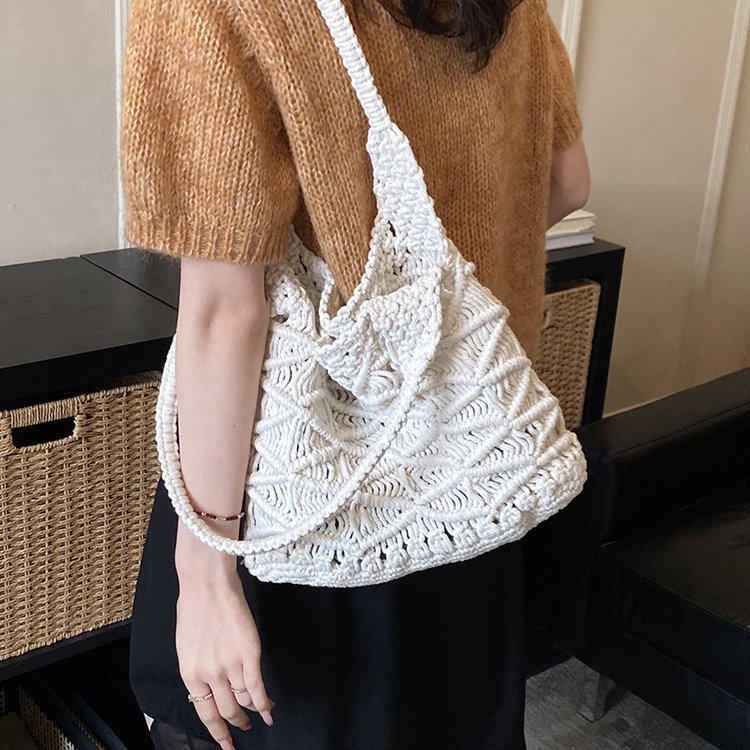 Women's Knit Openwork Woven Hobo Shoulder Bag view 3