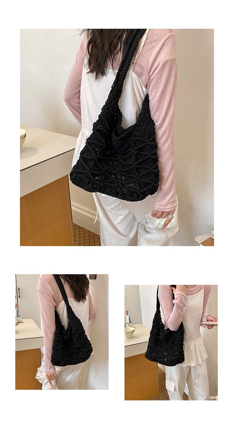 Women's Knit Openwork Woven Hobo Shoulder Bag detail 6