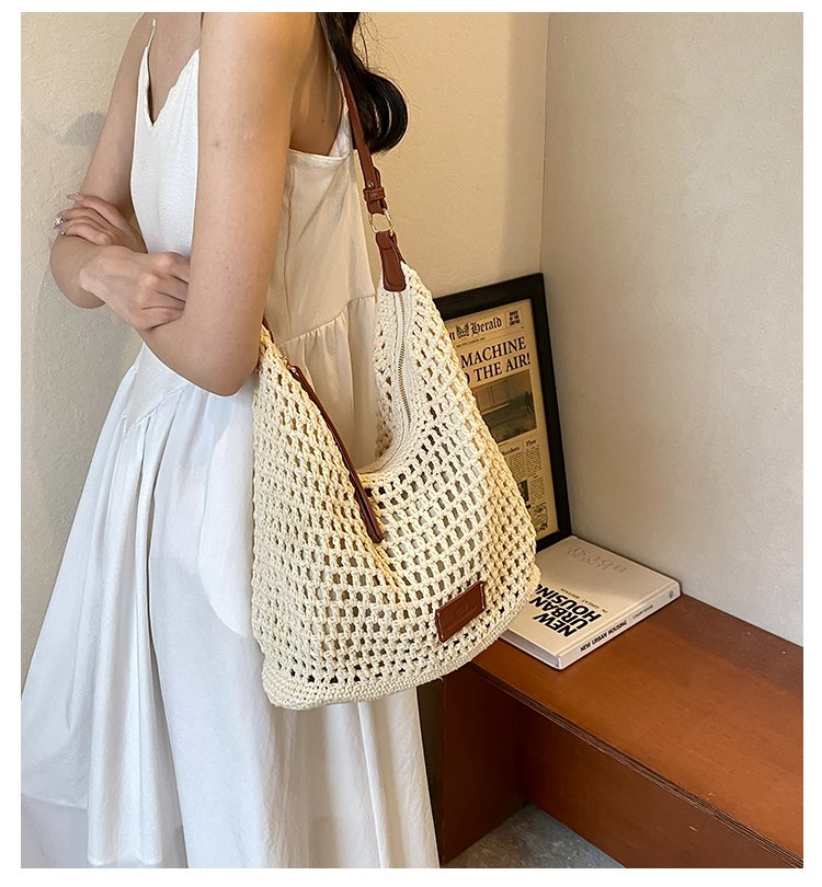 Women's PU Leather Openwork Woven Shoulder Bag detail 1