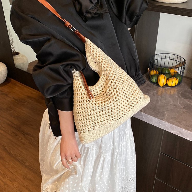 Women's PU Leather Openwork Woven Tote Bag view 2