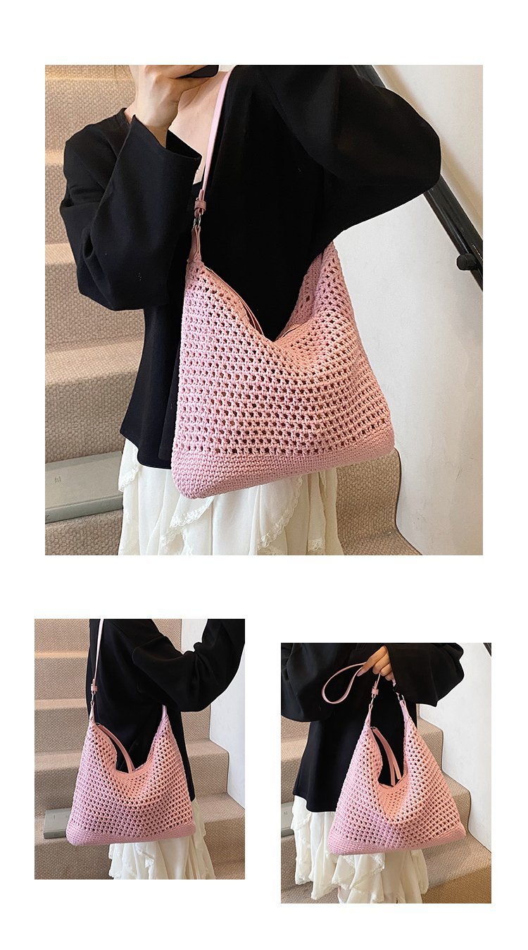 Women's PU Leather Openwork Woven Tote Bag detail 12