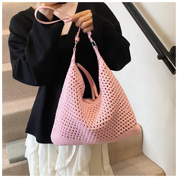 Women's PU Leather Openwork Woven Tote Bag detail 17