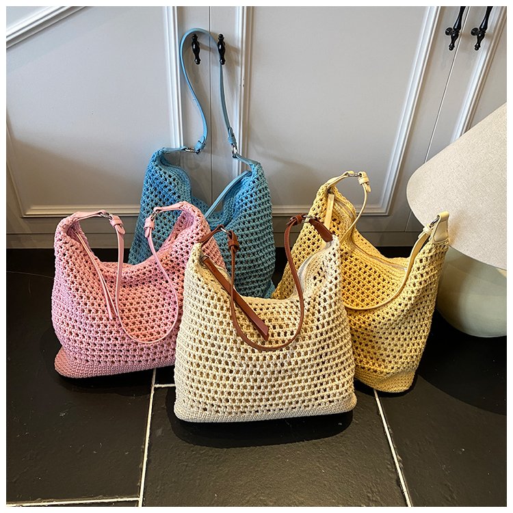 Women's PU Leather Openwork Woven Tote Bag detail 1