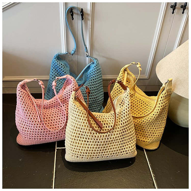 Women's PU Leather Openwork Woven Tote Bag detail 2