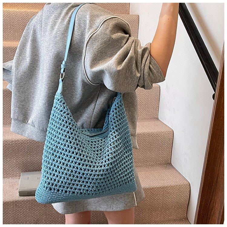Women's PU Leather Openwork Woven Tote Bag detail 31