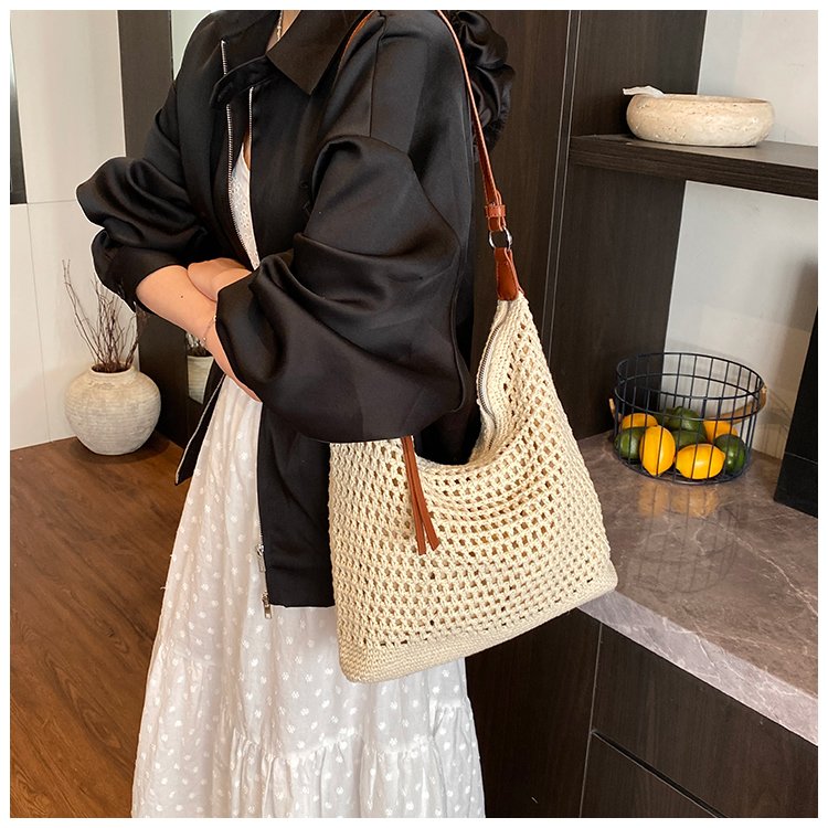 Women's PU Leather Openwork Woven Tote Bag detail 34