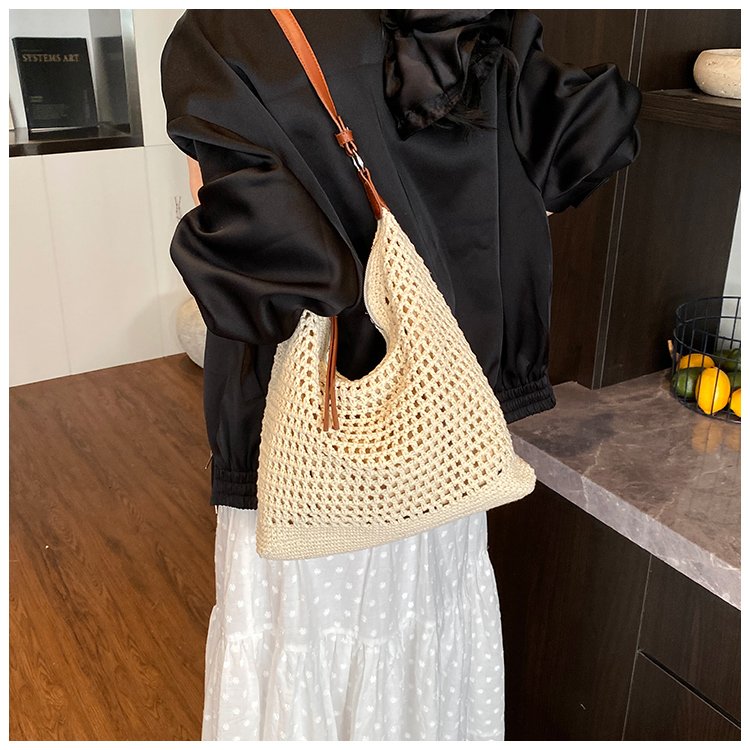 Women's PU Leather Openwork Woven Tote Bag detail 35