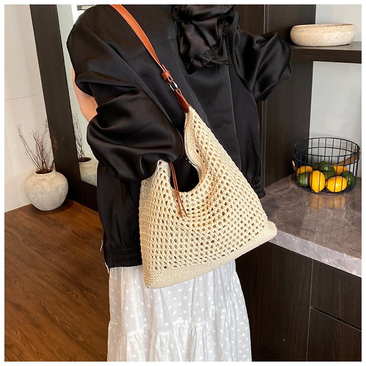 Women's PU Leather Openwork Woven Tote Bag detail 36