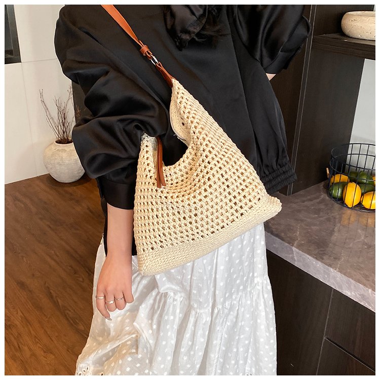 Women's PU Leather Openwork Woven Tote Bag detail 37