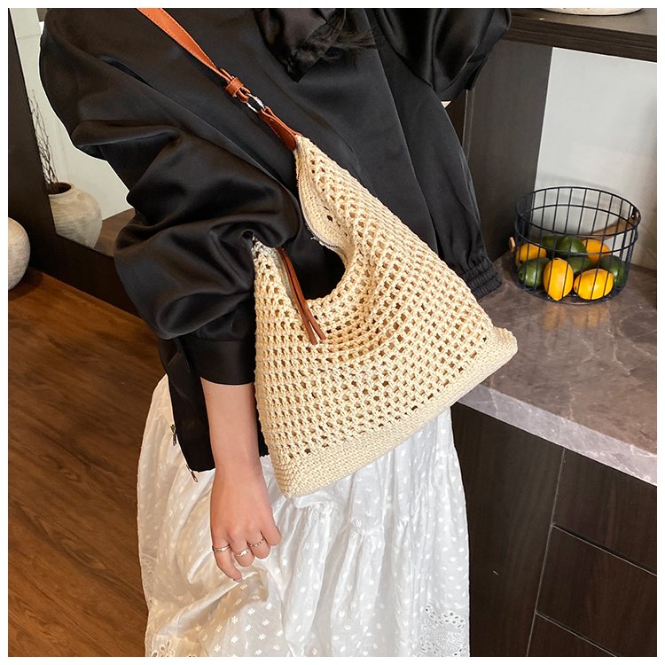 Women's PU Leather Openwork Woven Tote Bag detail 38