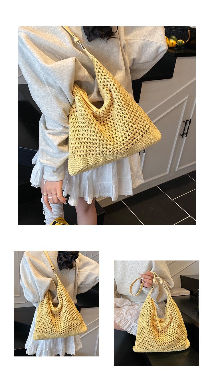 Women's PU Leather Openwork Woven Tote Bag detail 4