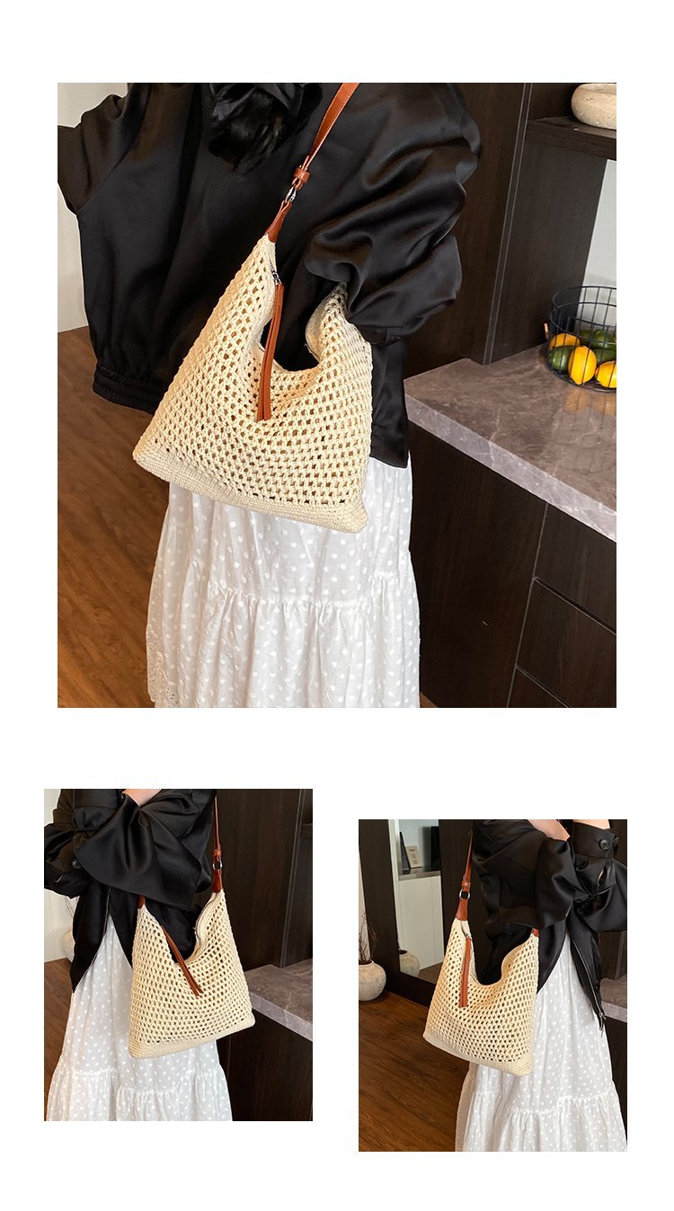 Women's PU Leather Openwork Woven Tote Bag detail 5