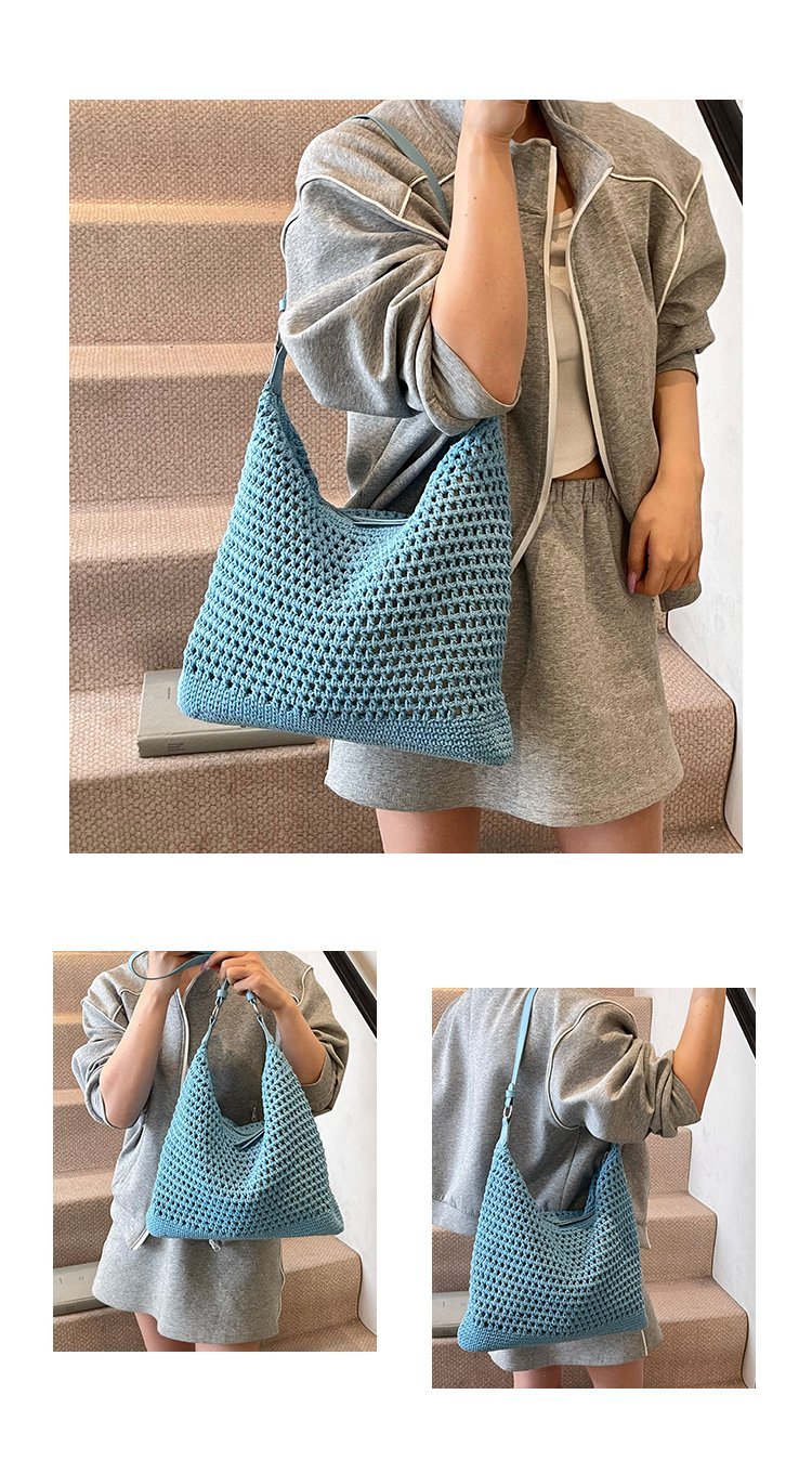 Women's PU Leather Openwork Woven Tote Bag detail 6