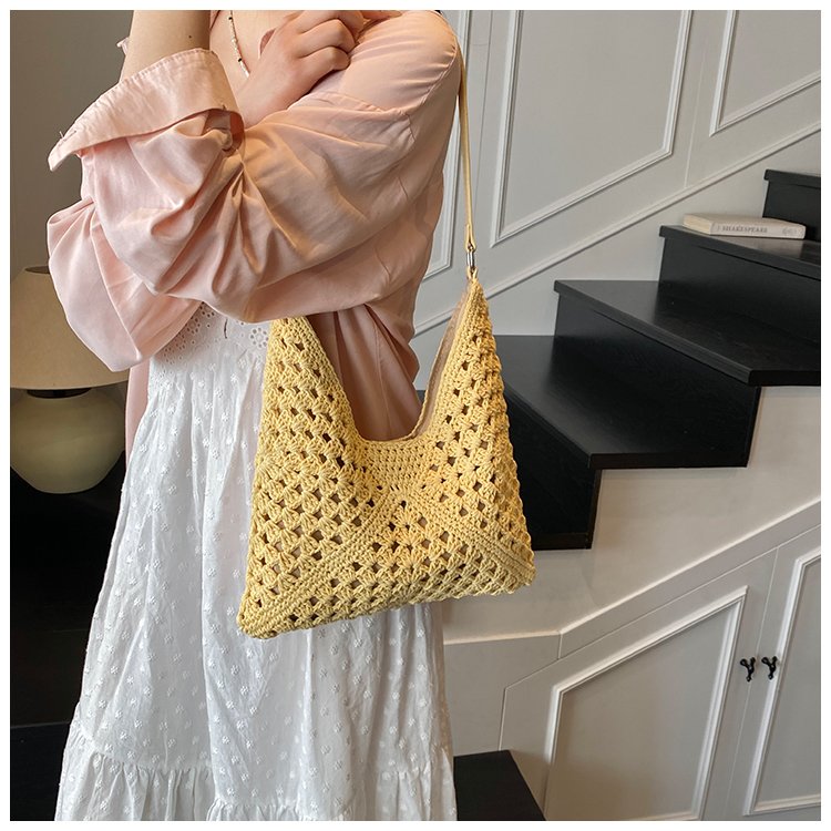Women's PU Leather Openwork Woven Tote Bag detail 37