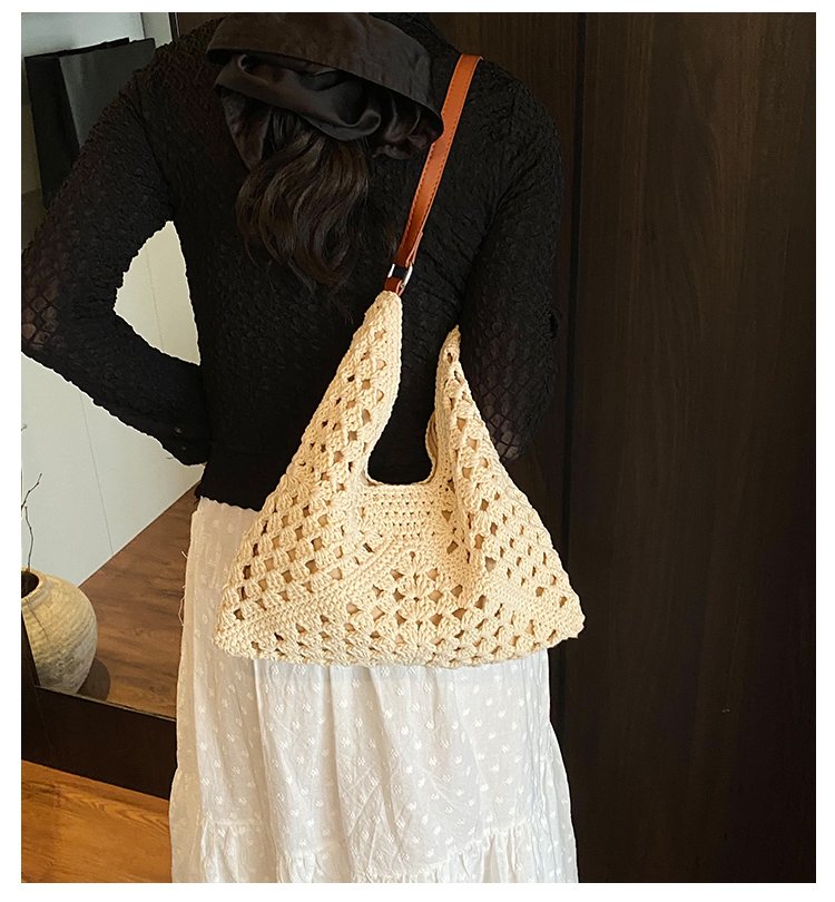 Women's PU Leather Openwork Woven Tote Bag detail 3