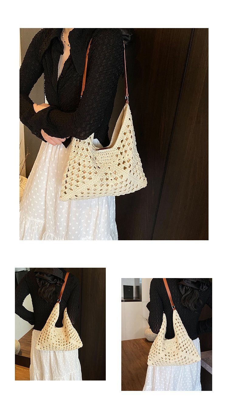 Women's PU Leather Openwork Woven Tote Bag detail 6