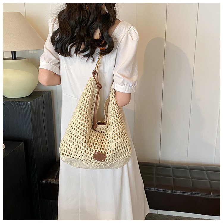 Women's PU Leather Openwork Woven Tote Bag detail 37