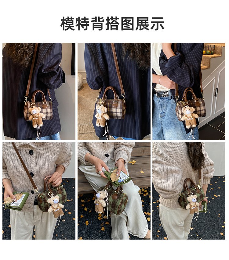Women's PU Leather Plaid Top Handle Crossbody Bag detail 4