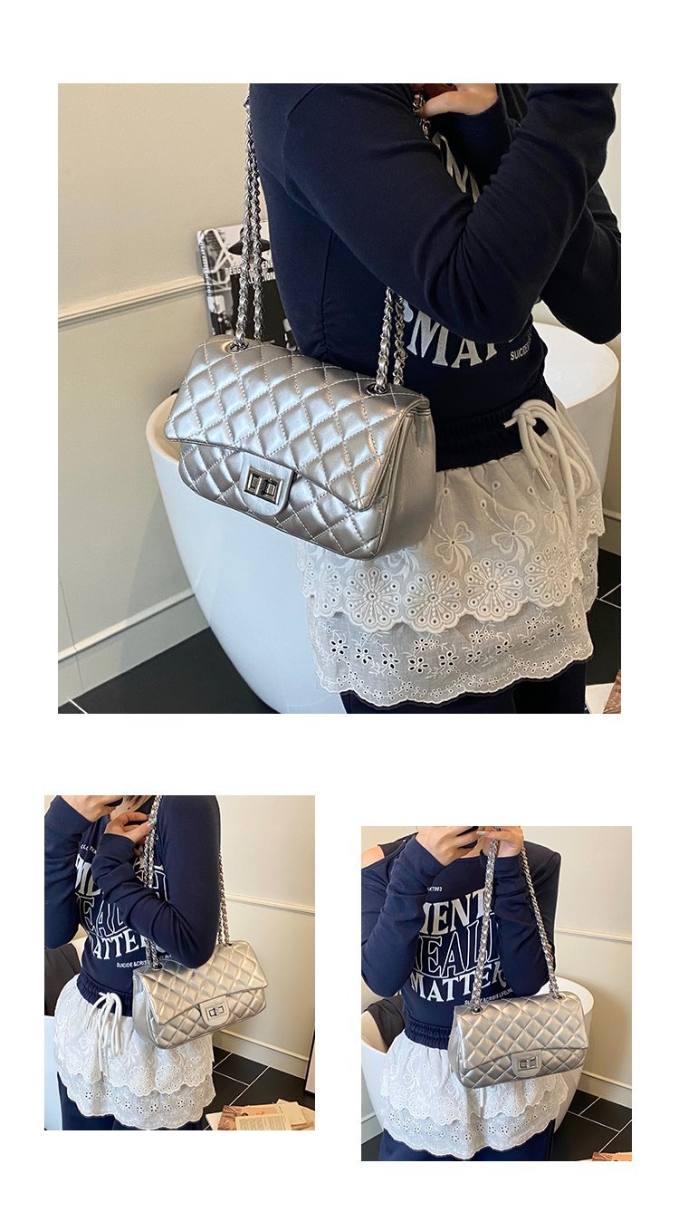 Women's PU Leather Quilted Chain Flap Crossbody Bag detail 9