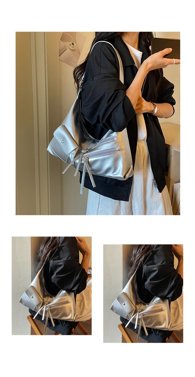 Women's PU Leather Soft Metallic Look Hobo Shoulder Bag detail 13