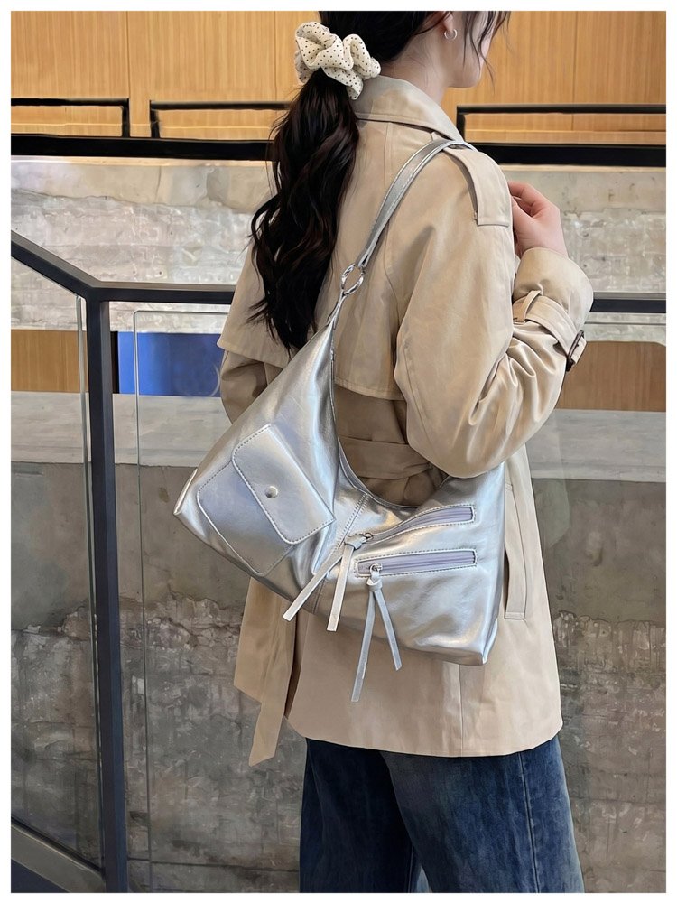 Women's PU Leather Soft Metallic Look Hobo Shoulder Bag detail 14