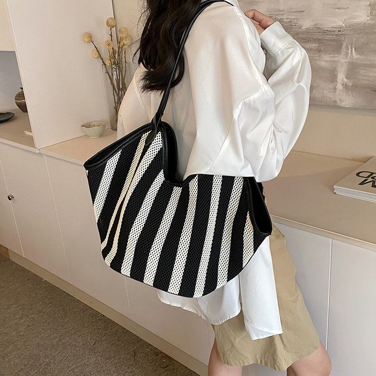 Women's PU Leather Striped Crescent Shoulder Bag view 2