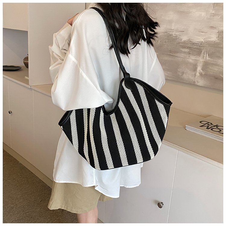 Women's PU Leather Striped Crescent Shoulder Bag detail 10