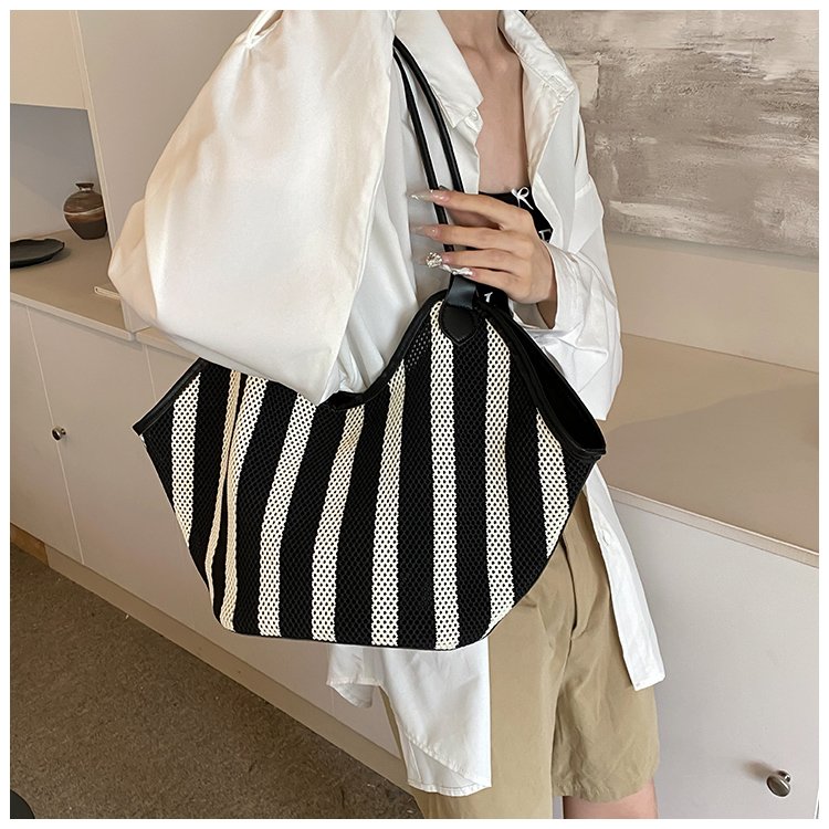 Women's PU Leather Striped Crescent Shoulder Bag detail 16