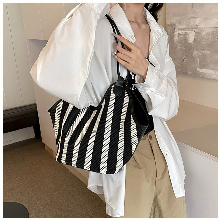 Women's PU Leather Striped Crescent Shoulder Bag detail 19