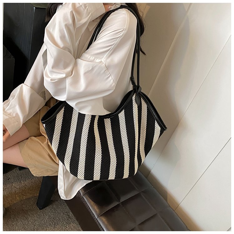 Women's PU Leather Striped Crescent Shoulder Bag detail 26