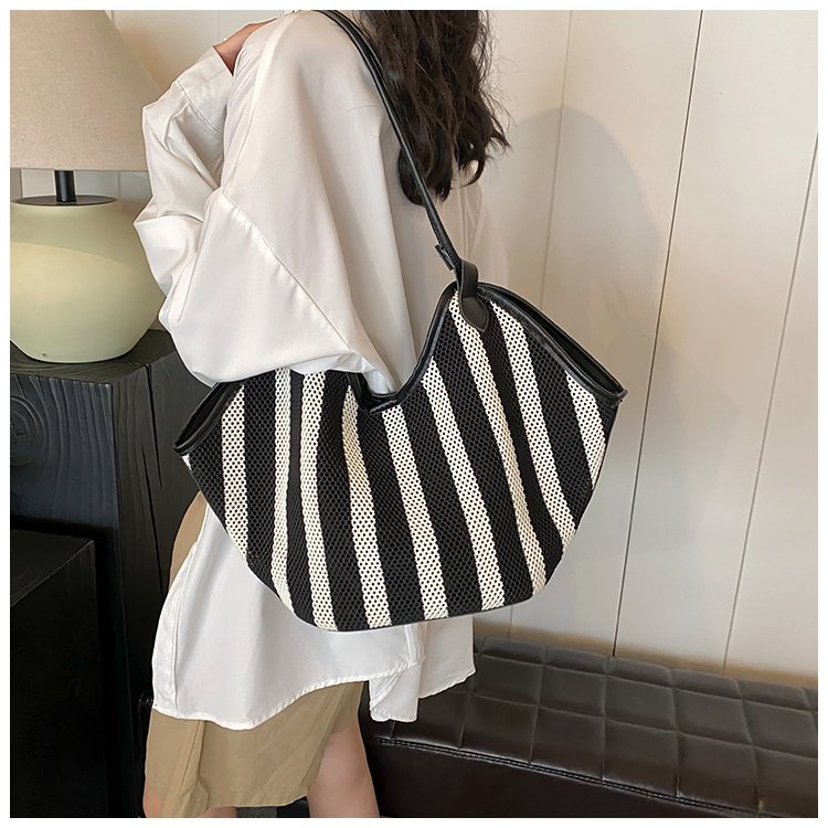 Women's PU Leather Striped Crescent Shoulder Bag detail 30