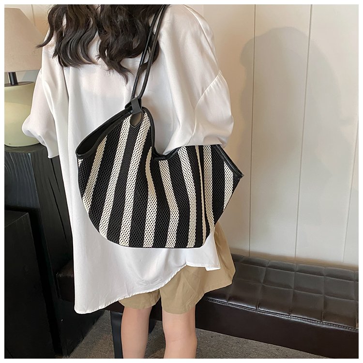 Women's PU Leather Striped Crescent Shoulder Bag detail 33