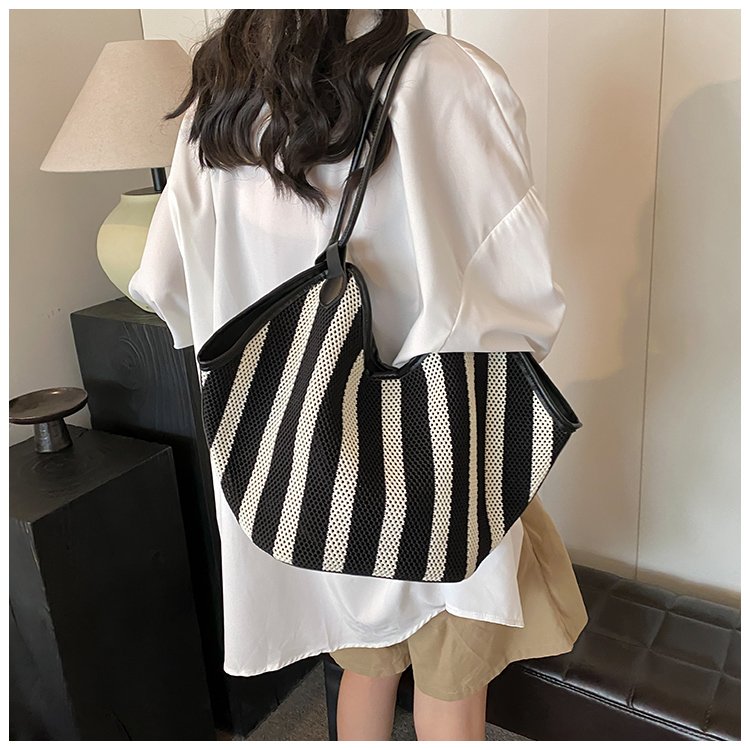 Women's PU Leather Striped Crescent Shoulder Bag detail 34