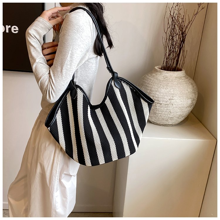 Women's PU Leather Striped Crescent Shoulder Bag detail 35
