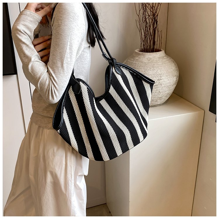 Women's PU Leather Striped Crescent Shoulder Bag detail 36