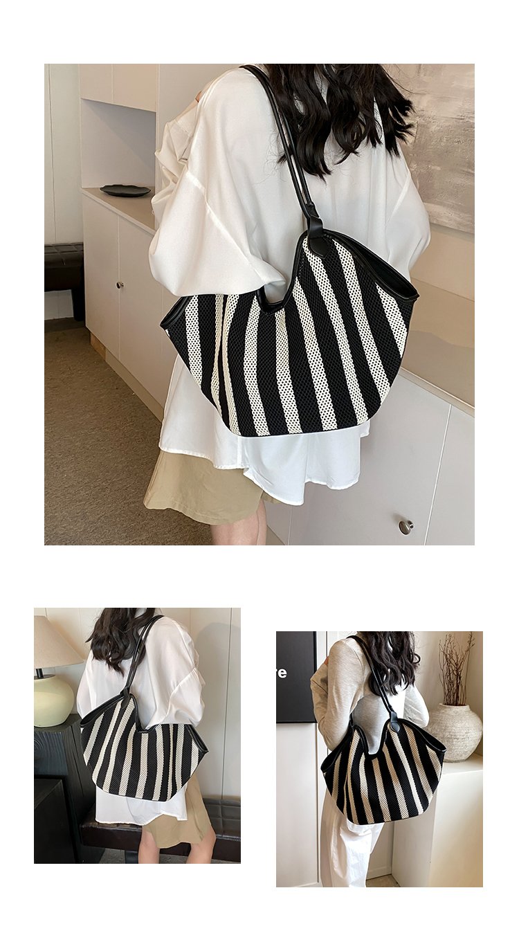 Women's PU Leather Striped Crescent Shoulder Bag detail 3